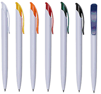 Caneta plástica com botão colorido. AVM Brindes